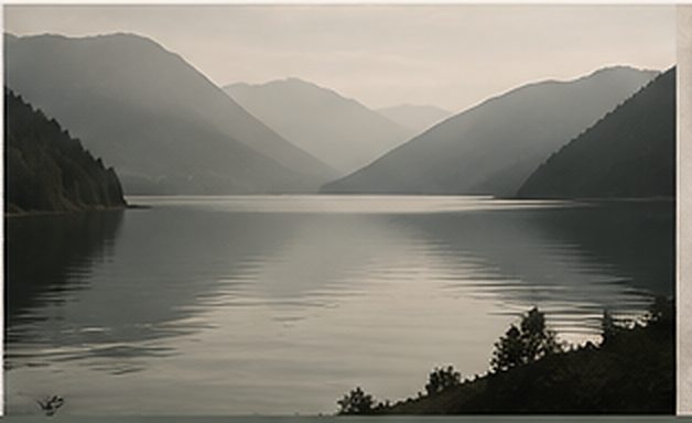 Calm lake between mountains